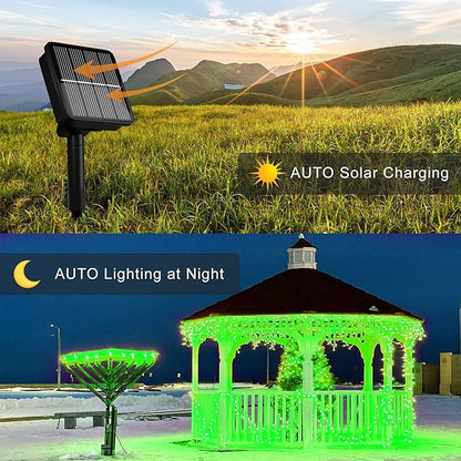 Solar String Lights for Outside, 39Ft 100 LED Solar String Lights Outdoor with 8 Modes，Solar Lights for Outside Waterproof for Yard, Fence,Balcony, Party,Christmas Tree Decorations (Green)