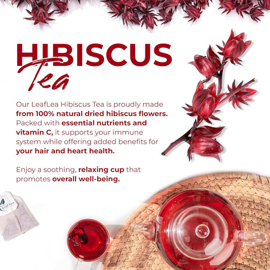 LeafLea Hibiscus Tea Bags – 240 Count, Individually Wrapped, 100% Natural Hibiscus Flower Herbal Tea, Caffeine-Free, Sugar-Free, Non-GMO, Rich in Flavor & Color, Te de Hibisco, Jamaica Tea (Pack of 6)