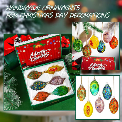 6PCS Hand Blown Glass Egg Ornaments Colorful Hanging Ornament Balls Gazing Ball Friendship Ball Decor for Garden Patio Window Christmas Tree