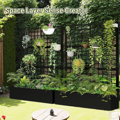 Metal Planter with Trellis 72" x 47’’ x 16", Raised Garden Bed with Trellis, Planter Box with with Privacy Screen for Climbing Plants, Flowers, Vegetables, Fruits