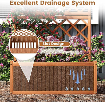HAPPYGRILL Wooden Raised Garden Bed with Trellis, 63" Tall Planter Box with Trellis & Slat Bottom Base Vine Climbing Plants Flowers, Outdoor Freestanding Garden Box for Backyard Balcony (2)