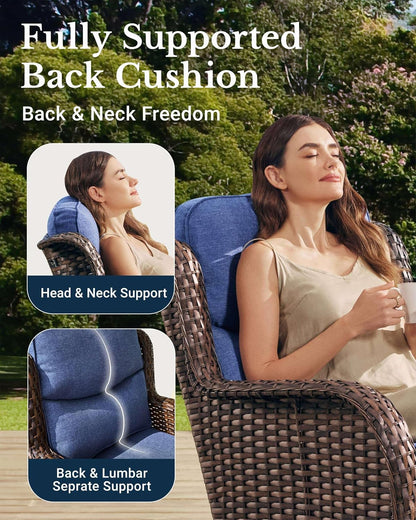 HILLGA Luxury Patio Furniture Set with 6-Inch Thick Cushions, High Back Outdoor Swivel Rocker Chairs and Patio Couch, 6-Piece All Weather Conversation Set for Porch Deck Pool Yard, Blue (V3)