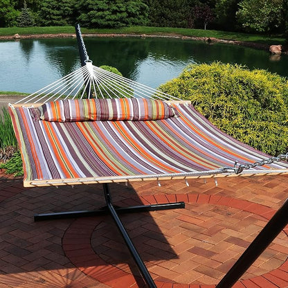 Sunnydaze Quilted Outdoor Hammock with Spreader Bars - Heavy-Duty 450-Pound Capacity Double Hammock for Outside - Canyon Sunset