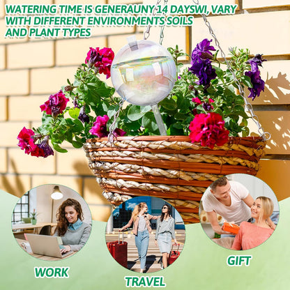 17 oz Up 2 Weeks Large Plant Watering Globes, Self Watering Planter Insert Iridescent Rainbow Self Watering Globes, Vacation Plant Watering Devices-Watering Bulbs for Indoor Outdoor (Large 2-Pack)