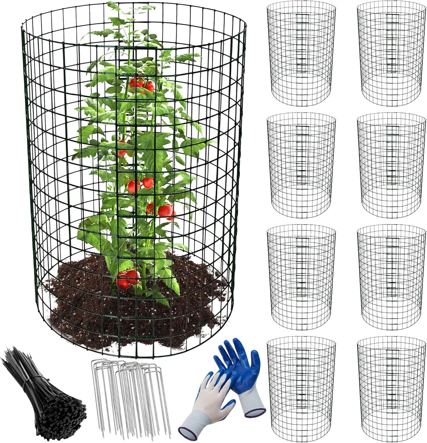8pcs Plant Protectors from Animals, 13.8"x 12" Wire Plant Protector, Wire Cages for Plants with Stakes and Cable Ties, Metal Plant Cages for Plants, Vegetables, Flowers