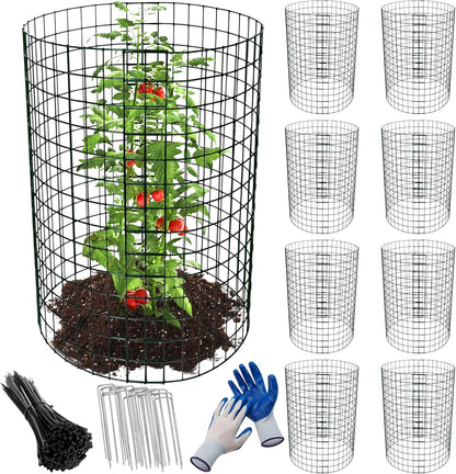 8pcs Plant Protectors from Animals, 16"x 12" Wire Plant Protector, Wire Cages for Plants with Stakes and Cable Ties, Metal Plant Cages for Plants, Vegetables, Flowers