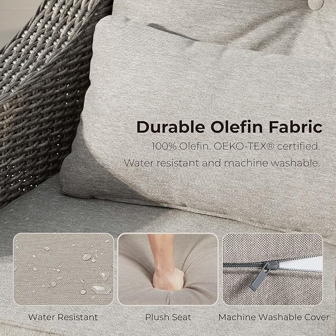 CHITA 2 Pieces Patio Wicker Chairs, 360° Rocking Swivels Outdoor Rattan Chair with Thickened Cushions for Backyard, Poolside, Garden or Porch