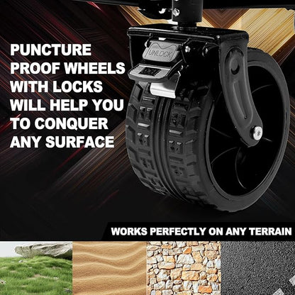 SUNNYFEEL 49''L 550lbs Heavy Duty Wagon Cart Foldable with Wheels,Extra Long Fold Up Wagons Carts with Side Pocket and Brakes for Camping Sports Garden Shopping (Red)