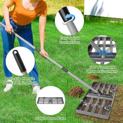 Lawn Leveling Rake, Lawn Leveler with Stainless Steel Long Handle, Heavy Duty Yard Level Tool for Leveling Soil, Sand Or Dirt Surfaces, Gardening Gloves Gift Included (30x10in)