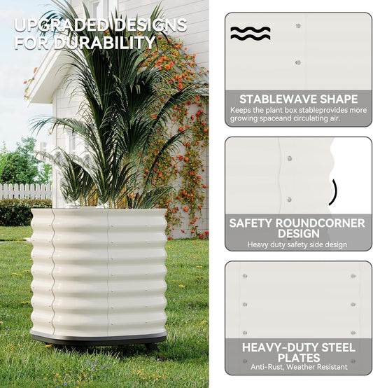 24x24x28in Galvanized Raised Garden Bed with Wheels & Water Reservoir – Durable Outdoor Planter Box, Elevated Raised Beds for Gardening, Portable Garden Box for Indoor/Outdoor Plants,White