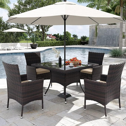 Kurapika 10-Piece Patio Furniture Outdoor Dining Set, Wicker Rattan Patio Dining Table and Chairs Set, Square Tempered Glass Tabletop and 8 Chair Set, Sand