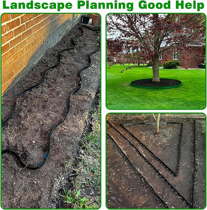 Landscape Edging Border 33 FT 2 Inch Tall with 60 Spikes, Plastic Edging for Landscaping, Garden Edging Border， Flower Bed, Paver and Lawn Edging Border, Green