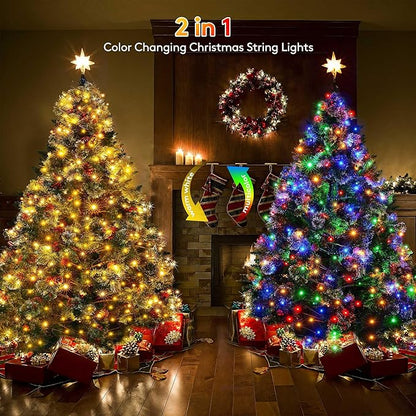 BlcTec Super Long Christmas Lights 500 LED 174FT, UL Certified Color Changing Christmas Tree Lights with Remote, 11 Modes, Timer, Waterproof String Light for Xmas Party Décor, Warm White & Multicolor