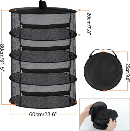 Desy & Feeci 4-Layer Herb Drying Rack - Collapsible Mesh Hanging Dryer Net for Herbs, Flowers, Tea, Fruits, and Vegetables - Includes S-Hook & Storage Bag (24" x 31")