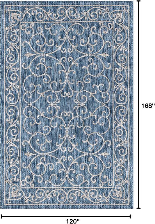 JONATHAN Y SMB106D-14 Charleston Vintage Filigree Textured Weave Navy/Gray 10 ft. x 14 ft. Indoor/Outdoor Area Rug, Pet Friendly, Non-Shedding, Stain Resistant, Easy-Cleaning for Backyard, Patio