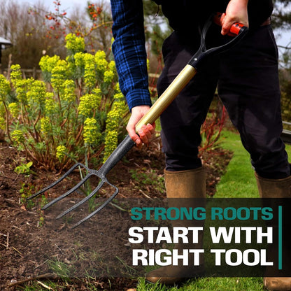 2WAYZ Pitchfork for Gardening - Heavy-Duty Broad Garden Fork - Stainless Border Digging Fork - Wood and Steel Pitch Fork- Durable, Rugged, Professional Quality Tool - 40.6 x 7.1 inch (Black and Red)