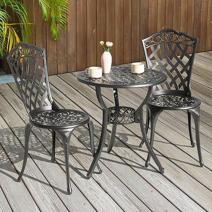 NUU GARDEN 3-Piece Patio Bistro Set Outdoor Cast Aluminum Bistro Table and Chairs Set of 2, Outdoor Patio Bistro Set with Umbrella Hole for Patio Balcony, Black