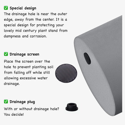 FaithLand Plant Pot 14 inch - Perfectly Fits Mid-Century Modern Plant Stand - Drainage Plug and Drainage Mesh Screen - Gray Planter Pot.