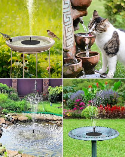 POPOSOAP Modern Black Solar Bird Bath Fountain Pump, 6W, 60GPH, 5 Nozzles, 9.84ft Cable, 4ft Tubing