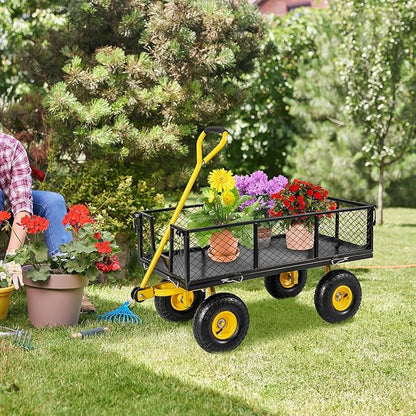 Utility Garden Cart, 900 lbs Capacity Heavy Duty Wagon Cart with Rotating Handle, Removable Sides & 10" Wheels, Metal Utility Cart for Outdoor Hauling & Gardening