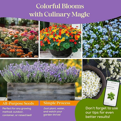 24 Gourmet Culinary Flower Seeds Variety Pack - 7,790+ Non-GMO Heirloom Flower Seeds for Planting Indoor & Outdoor Home Garden - Culinary Flowers Seed Packets for Planting Edible Flowers