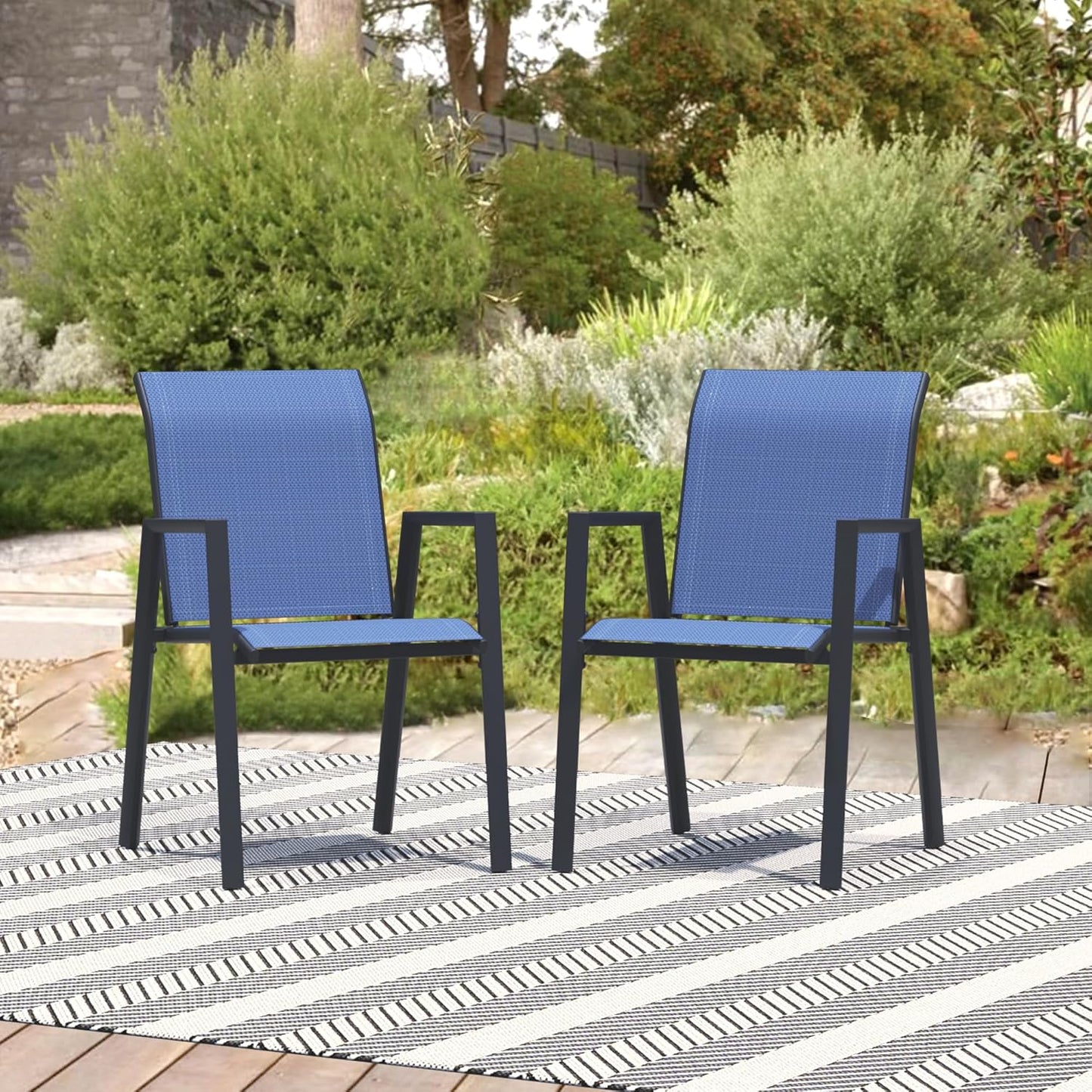 Outdoor Patio Chairs Set of 2, Blue Stackable Outdoor Chairs, Lightweight Patio Set with High Back, Metal Dining Chair for Lawn, Garden, Yard and Deck