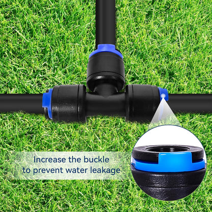 20 Pack 1/4" Drip Irrigation Tee Connectors, Quick Connect Universal Drip Irrigation Tubing Coupling Valve, Connector Locking Fitting for Sprinkler or Drip Irrigation System