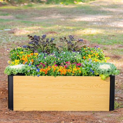 Woodgrain Series Raised Garden Bed, 4' x 4' Outdoor Wooden-Look Metal Planter Box for Gardening Vegetables Flowers Herbs