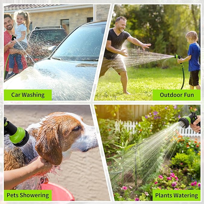 NEXCOVER Garden Hose Nozzle Sprayer - 7 Adjustable Watering Patterns Nozzle for Water Hose, Non-Slip Garden Spray Nozzle for Car Washing, Watering Plants, Pets Showering, Lawns Cleaning, Green
