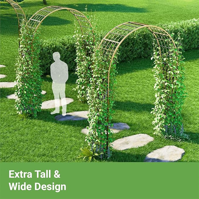 Metal Garden Arbor, 104.3” Tall Wrought Iron Archway for Climbing Plants & Flowers, British-Style Garden Trellis (Silver)