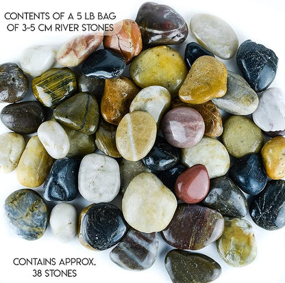 5 lbs Approx. 38 River Rocks Stones for Plants Pebbles for Indoor Plants | Aquarium Fish Tank Rocks | Polished Decorative Rocks for Vases (2-3 Inches)
