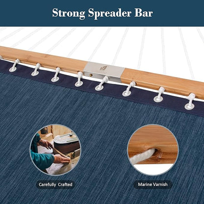 SUNCREAT Hammocks Standing Backyard Hammock with Stand, 2 Person Heavy Duty Hammock with 13.5 ft Wooden Stand, Navy