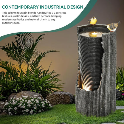 32" Rustic Cracked Jar Water Fountain Outdoor with LED Lights, Polyresin Freestanding Waterfall Feature, Tranquil Oasis for Garden, Patio, Yard, or Porch