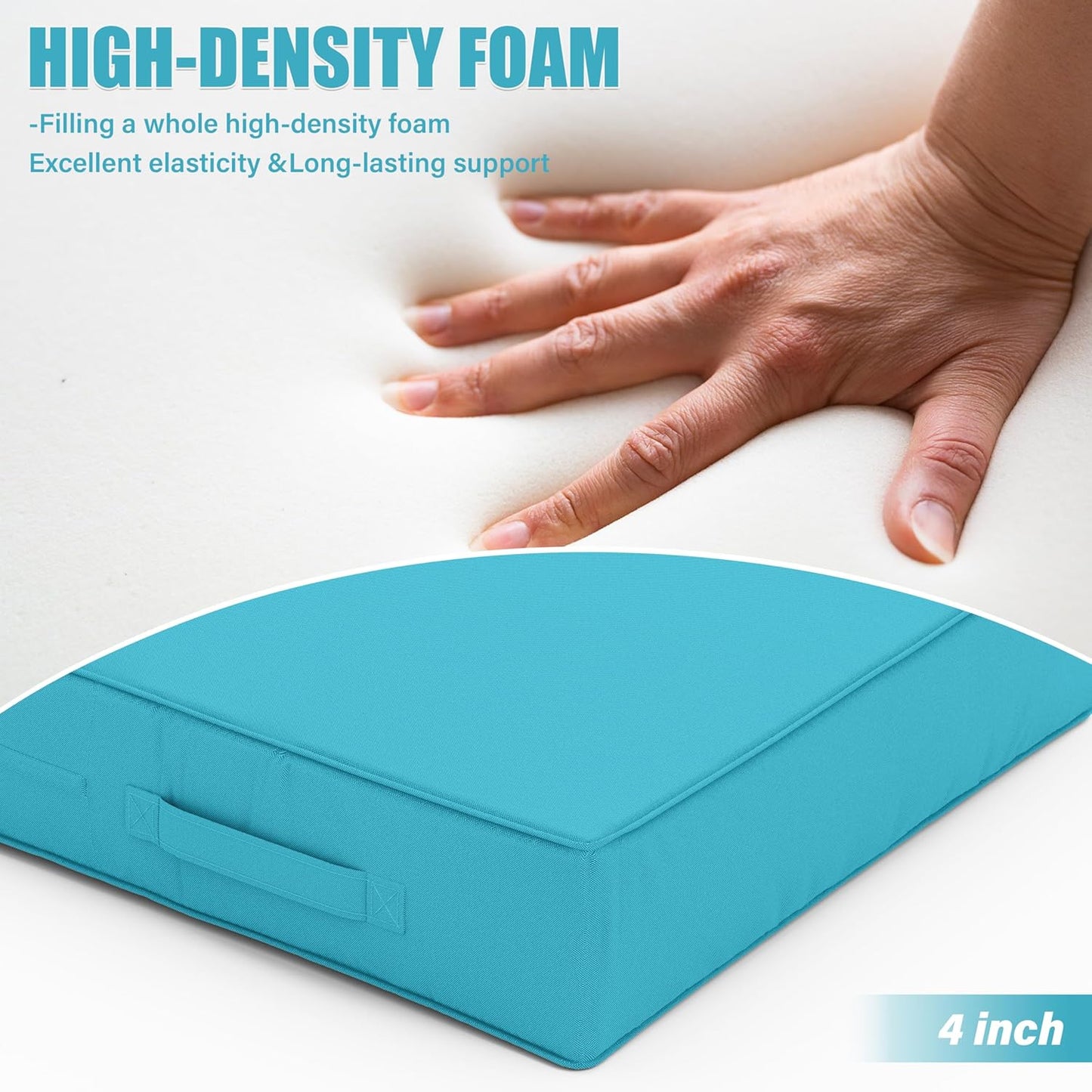 Patio Chair Cushions 18.5 X 16 X 4 Inch Waterproof Outdoor Seat Cushions for Patio Furniture, Outdoor Sofa Couch Pads with Ties & Handle, Set of 2, Lake Blue