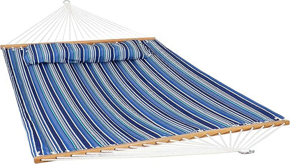 Sunnydaze Quilted Outdoor Hammock with Spreader Bars - Heavy-Duty 450-Pound Capacity Double Hammock for Outside - Breakwater Stripe