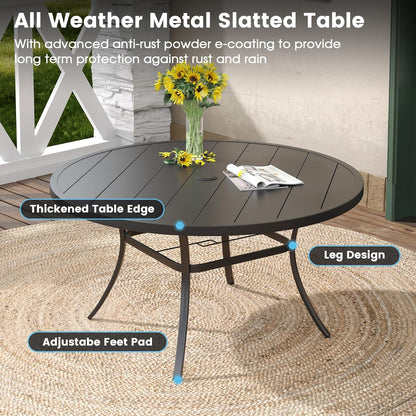 DIFY Patio Round Dining Table, 53" All Weather Round Outdoor Table with 1.57" Umbrella Hole for 8 Person, Perfect for Yard, Balcony and Lawn, Black Tabletop