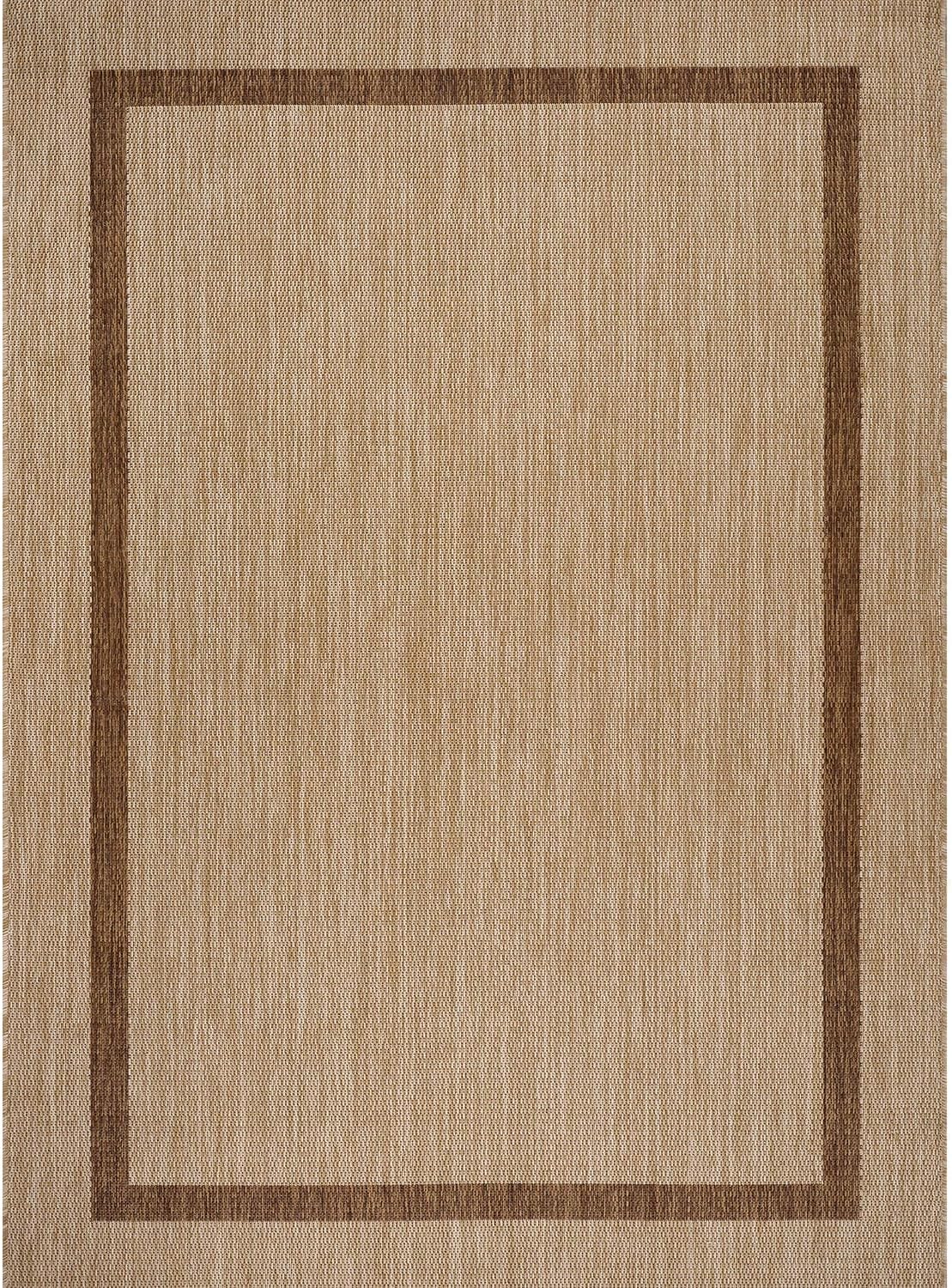 Bordered Outdoor Rug 9x12 Washable Outside Carpet for Indoor Patio Porch Waterproof Easy Cleaning Non Shedding Area Rugs Jute Beige - Nut Brown 9 x 12