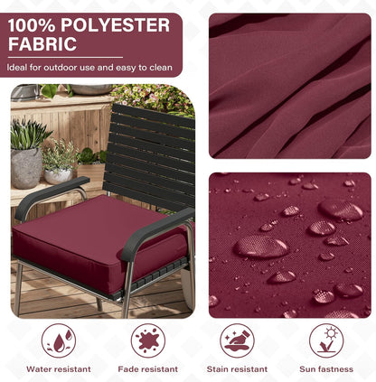 Patio Chair Cushions 24 X 24 X 5 Inch Waterproof Outdoor Seat Cushions for Patio Furniture, Outdoor Sofa Couch Pads with Ties & Handle, Set of 2, Burgundy