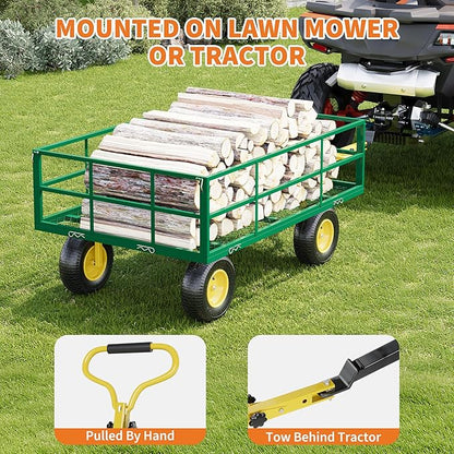 1200LB Capacity Garden Cart, 3-in-1 Heavy Duty Utility Wagon with 13" All-Terrain Tires, Removable Mesh Sides & 180° Swivel Handle - Outdoor Yard Cart for Gardening, Farming, Patio Use