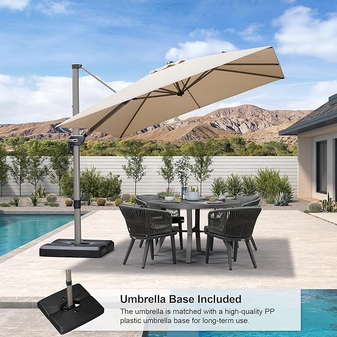 PURPLE LEAF Patio Umbrella with Base Included, 9ft Outdoor Aluminum Cantilever Umbrella with 360° Rotation, Aluminum Large Offset Umbrella for Outdoor Garden Pool, Beige