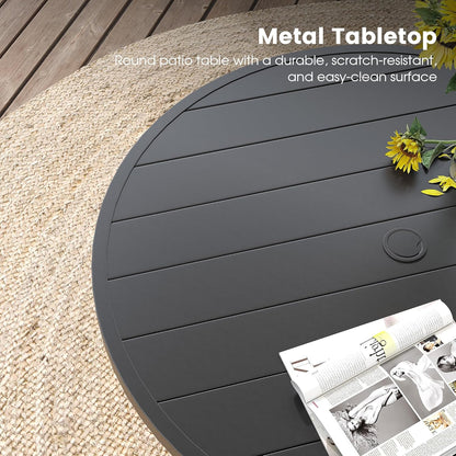 DIFY Outdoor Dining Table for 4, Round Patio Table with Umbrella Hole for Garden, Backyard and Porch (Black)