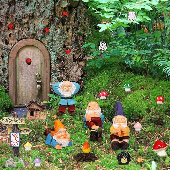 Jetec Gnomes Fairy Resin Statues Miniature Garden Accessories Mini Dwarf Figurine Fairy Miniature Ornament DIY Kit Micro Landscape Ornaments for Outdoor Indoor Patio Yard Lawn Garden ﻿(Fire Gnomes)