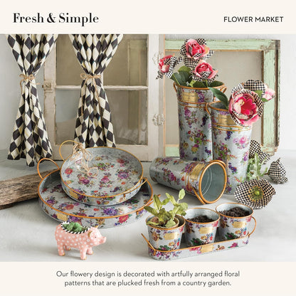 MACKENZIE-CHILDS Galvanized Flower Buckets, Decorative Metal Buckets, Flower Market, Set of 3