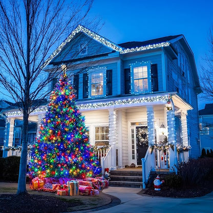 JMEXSUSS 2 Pack White & Multicolor Solar Christmas Lights Outdoor, Each 100 LED 33ft Solar Color Changing Lights Outdoor Waterproof for Christmas Tree Yard Decorations