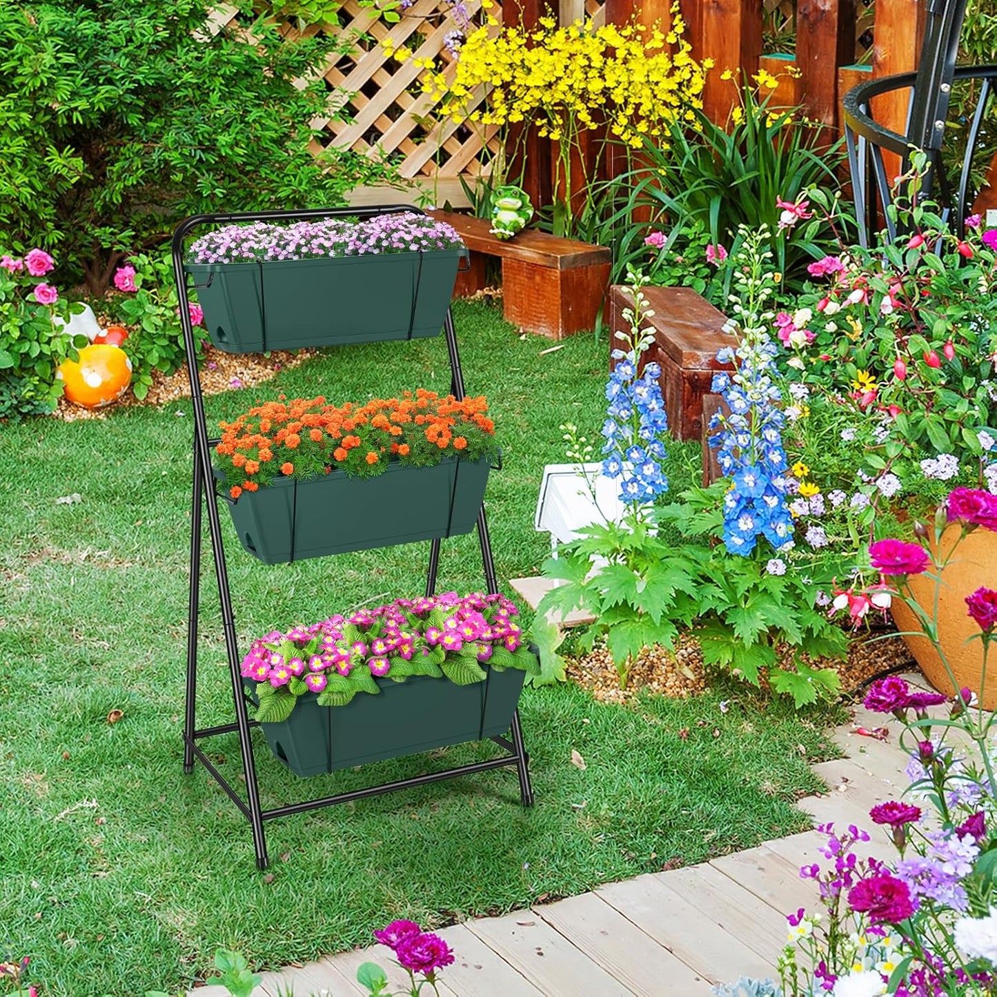 Vertical Raised Garden Bed 3 Tier Garden Planter Standing Planter Box Herb Garden Planter Outdoor and Indoor for Vegetables Flowers Green