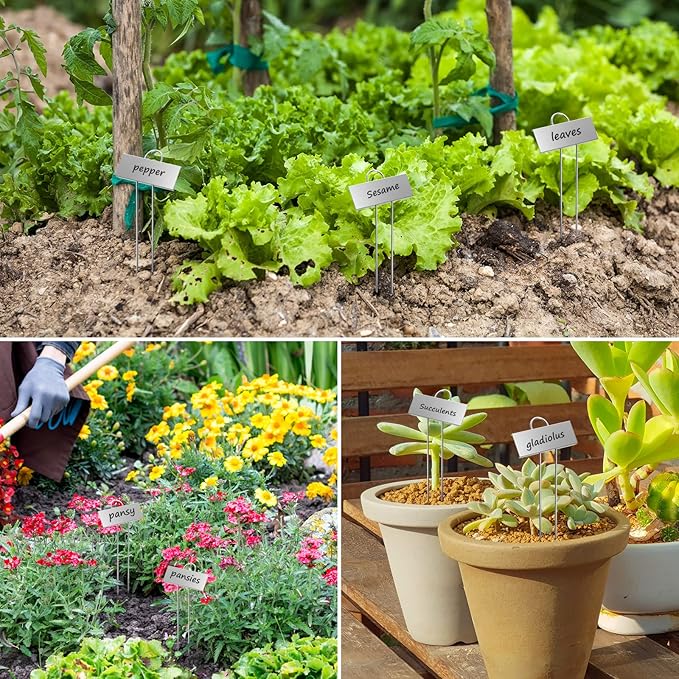 STARTOSTAR 30-Pack Metal Plant Labels Weatherproof Garden Markers,Height 10.6'', Label Area 3.5''X 1.2'' Reusable Nursery Tags for Vegetables Herb Flower Seed Greenhouse - Zinc