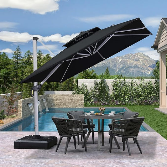 PURPLE LEAF 9ft Patio Umbrella Outdoor Square Umbrella Large Cantilever Umbrella Windproof Offset Heavy Duty Sun for Garden Deck Pool Patio, Black