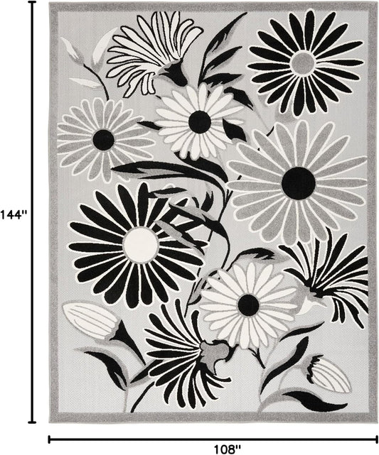 Nourison Home Aloha Indoor/Outdoor Black White 9' x 12' Area Rug, Easy Cleaning, Non Shedding, Bed Room, Living Room, Dining Room, Kitchen (9x12)