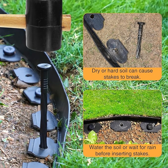 Bonviee 1.5” x 100’ Landscape Edging Kit, Garden Edging Coil with 150 Pcs Spikes, No Dig Lawn Border Design
