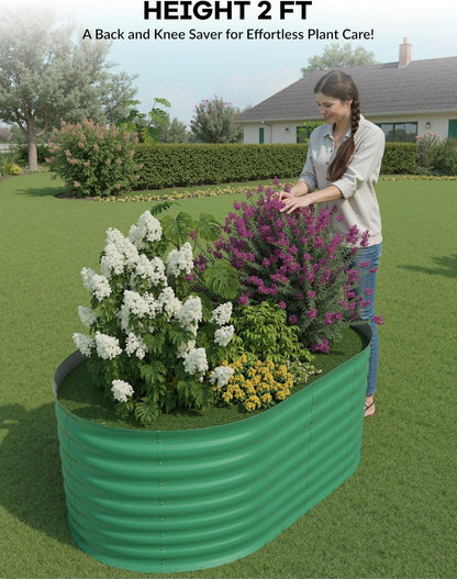 2 Pcs Raised Garden Beds Outdoor 4x2x2 ft - Galvanized Steel Planter Box for Vegetables, Flowers, Rust-Resistant Garden Box, Easy Assembly Raised Beds, Durable Planters for Outdoor Plants, Green